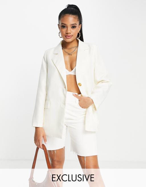 Missy Empire exclusive oversized blazer in cream | ASOS