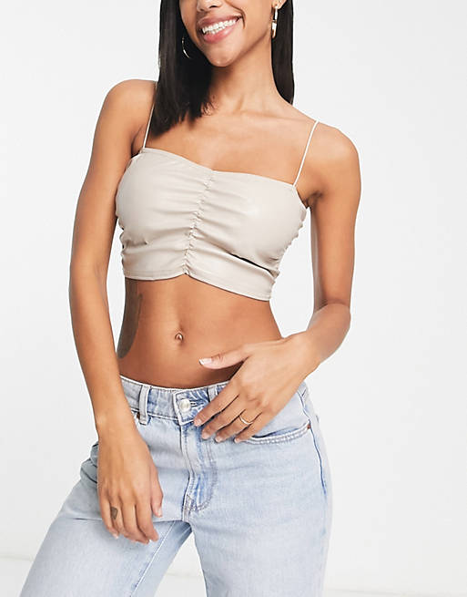 Missy Empire exclusive ruched bralet in stone (part of a set)