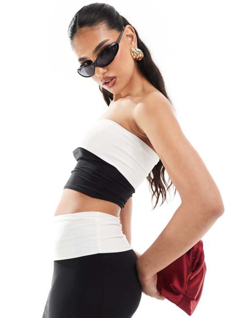 Missy Empire exclusive slinky contrast bandeau top in monochrome (part of a set)