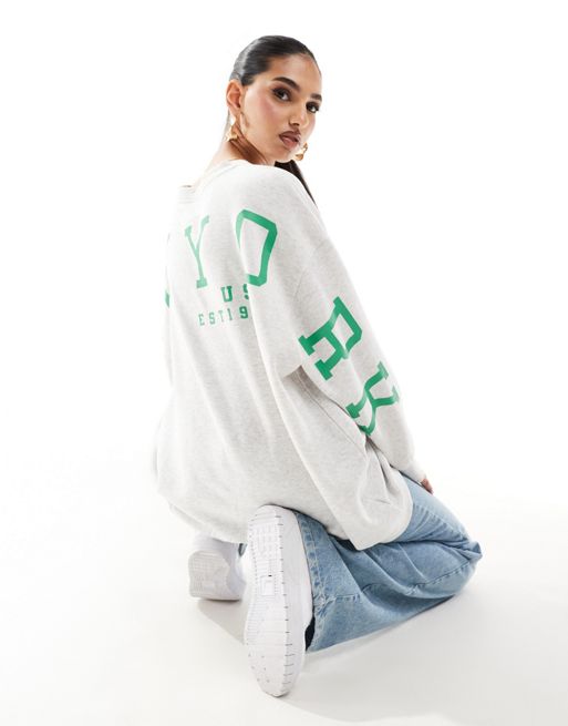 Missy Empire Exklusiv – Sweatshirt in meliertem Grau mit „New York“-Rückenprint, Kombiteil