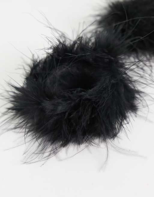 Missy Empire faux feather snap band cuffs in black, 3 of 4