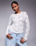 [Missyempire] Missy Empire floral sheer lace long sleeve top in white 6 WHITE