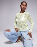 [Missyempire] Missy Empire floral sheer lace long sleeve top in yellow 36 YELLOW