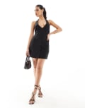 [Missyempire] Missy Empire halterneck plunge button through mini dress in black-Neutral 6 BLACK
