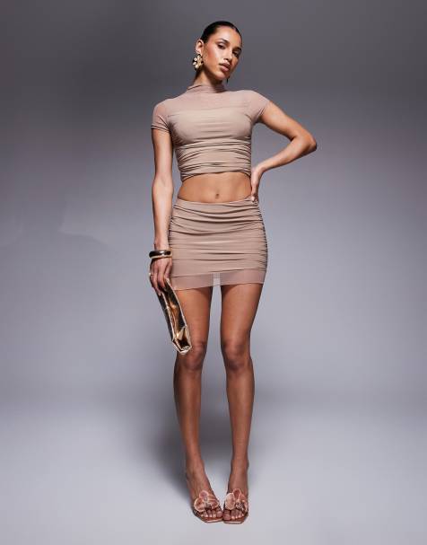 Missy Empire high neck cap sleeve ruched side top and ruched side mini skirt set - view 1