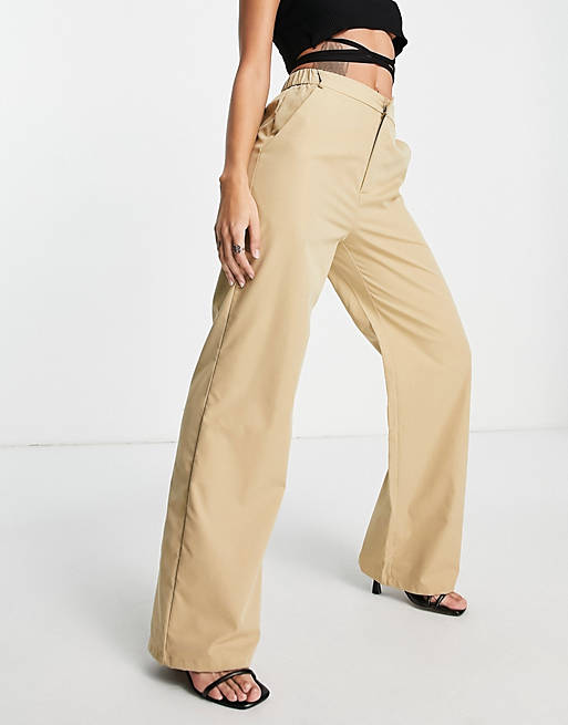 Missy Empire high waist wide leg pants in camel (part of a set)