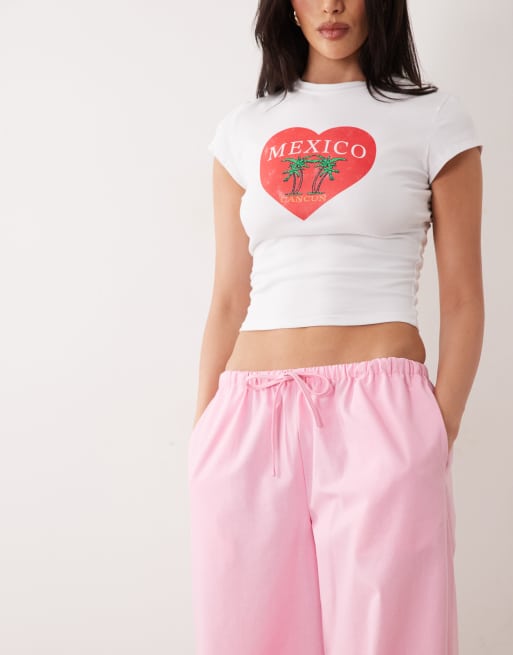 Missy Empire – Hose aus rosa Leinenmix mit Bindegürtel und weitem Bein, 3 von 5