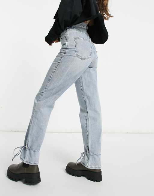 Missy Empire - Jeans med bindedetaljer i vasket blå denim, 2 af 4