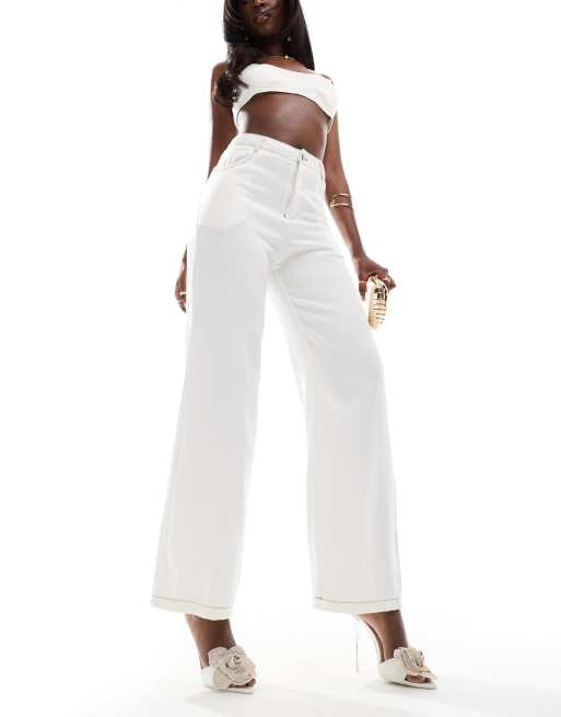 Missy Empire - Jeans met wijde pijpen in wit, deel van co-ord set