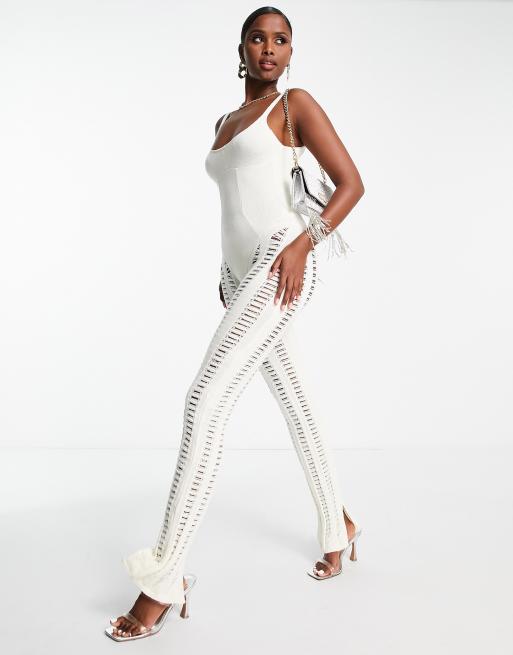 Missy Empire Jumpsuit mit Laufmaschenmuster in Creme ASOS