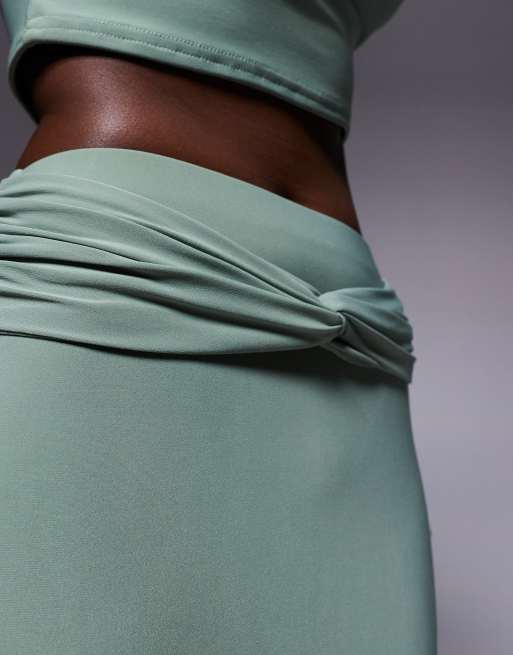 Missy Empire - Jupe longue d'ensemble près du corps nouée devant double épaisseur effet sculptant - Vert sauge, 4 de 5