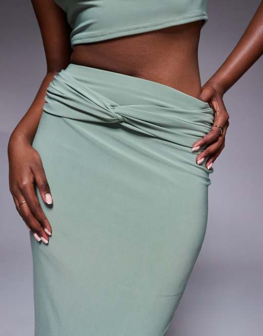 Missy Empire - Jupe longue d'ensemble près du corps nouée devant double épaisseur effet sculptant - Vert sauge, 5 de 5