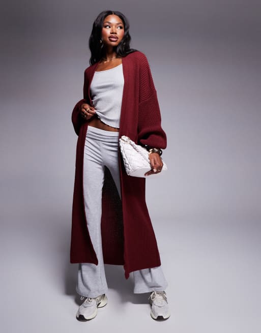 Missy Empire knit maxi cardigan in burgundy