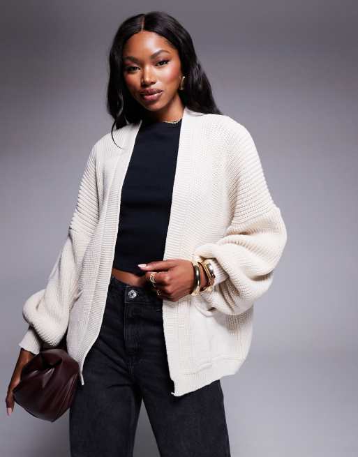 Missy Empire knit pocket detail cardigan in beige