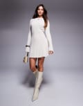 [Missyempire] Missy Empire knitted rib mini jumper dress in beige-Brown L camel