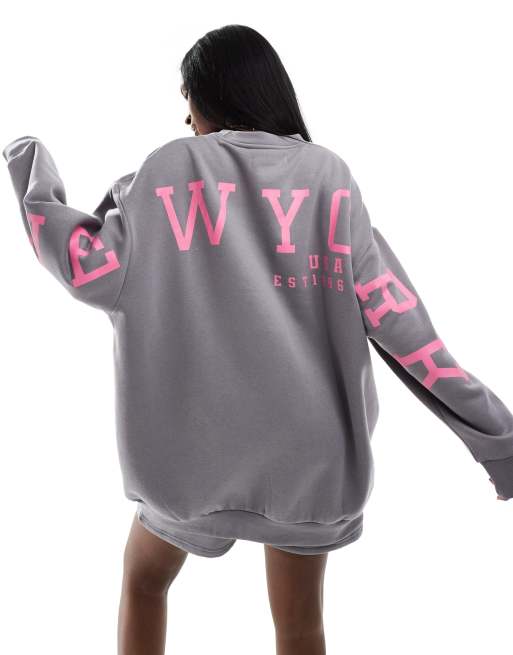 Missy Empire - Koksgrå sweatshirt med 'New York'-slogan på ryggen - Kun hos ASOS