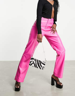 Missyempire Missy Empire Leather Look Straight Leg Pants In Pink Part