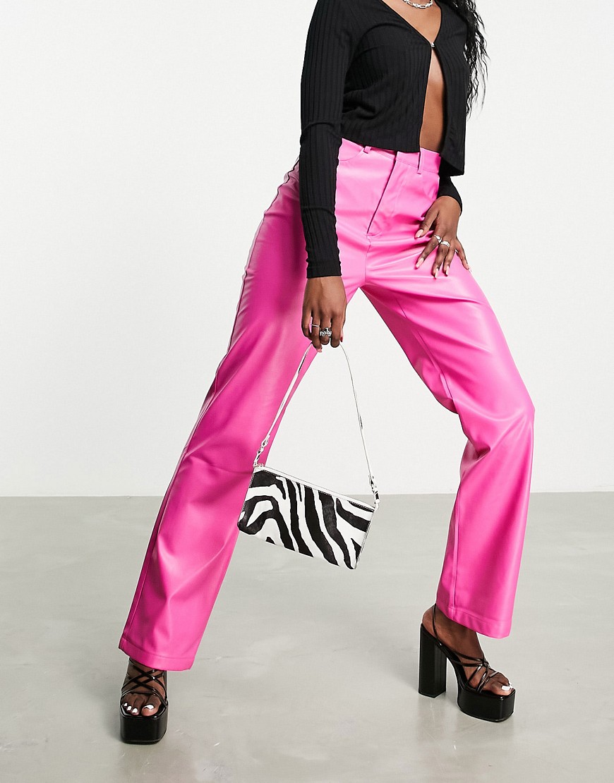 Missyempire Missy Empire Leather Look Straight Leg Pants In Pink - Part ...