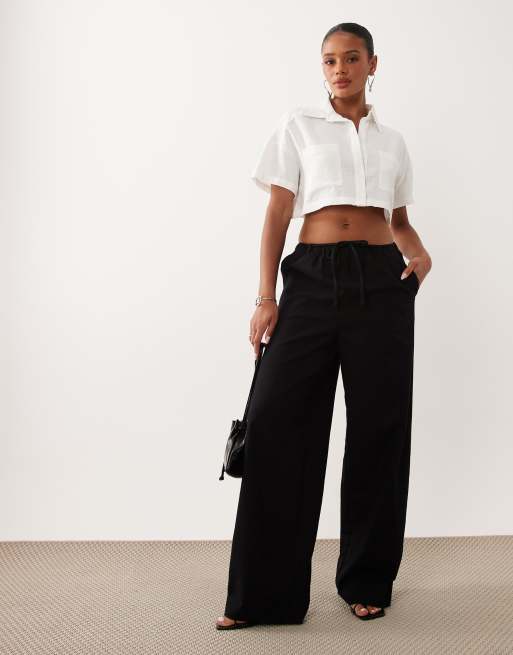 Missy Empire linen blend pocket front oversized sleeve cropped shirt in white, 2 of 4
