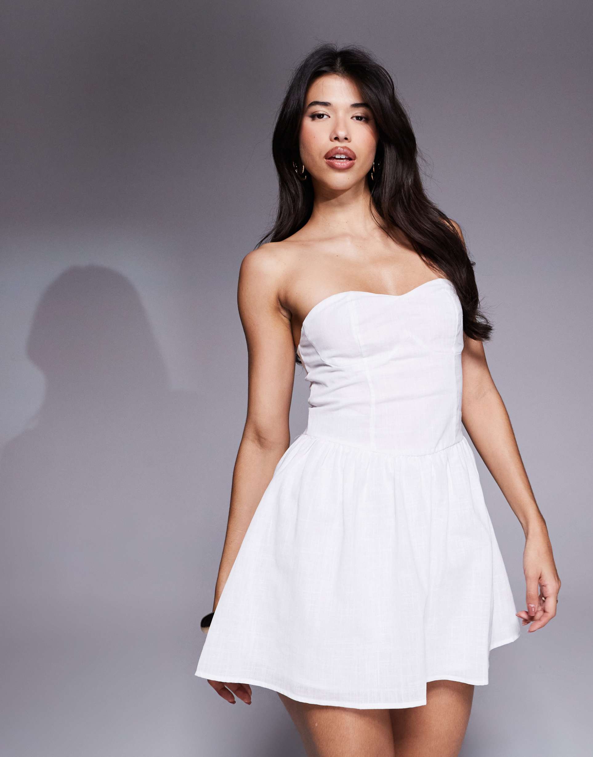 missy empire linen look bandeau sweetheart neckline mini skater dress in white