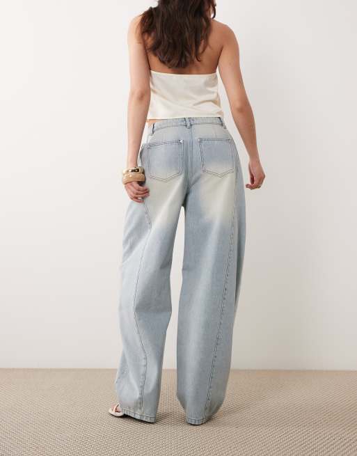 Missy Empire – Ljusblå jeans med barrelben i bomullslook, 3 av 5