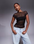 [Missyempire] Missy Empire mesh panel asymmetric top in black 6 BLACK