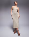 [Missyempire] Missy Empire metallic knitted lace up back side slit midi dress in gold M/L GOLD