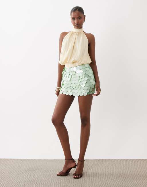 Missy Empire - Minirok met schelpvormige lovertjes in turquoise, 3 van 5