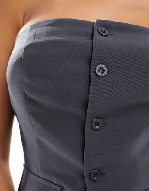 Missy Empire – Mörkgrå bandeau-topp med knäppning, del av set, 3 av 4