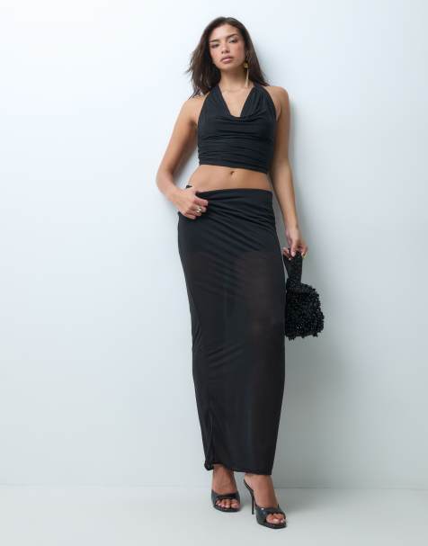 Missy Empire – Neckholder-Oberteil und Rock aus Netzstoff in Schwarz - view 1