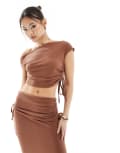 [Missyempire] Missy Empire off shoulder top in mocha (part of a set)-Brown 12 Mocha