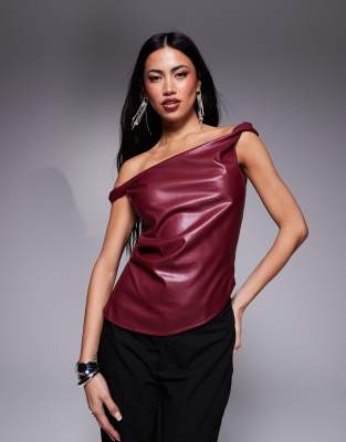 Missyempire Missy Empire Off Shoulder Twist Leather Look Top In Red