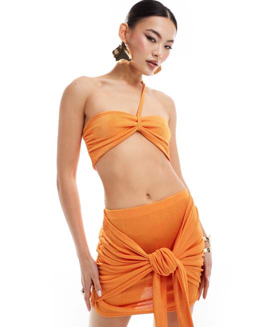 Missy Empire - Orange sæt med bandeau-overdel og mininederdel med knude - Kun hos ASOS, 2 af 3
