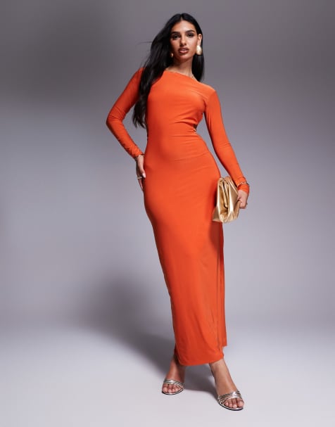 Missy Empire - Orange tætsiddende maxikjole med bodycon-snit og åben ryg med stropper - view 1