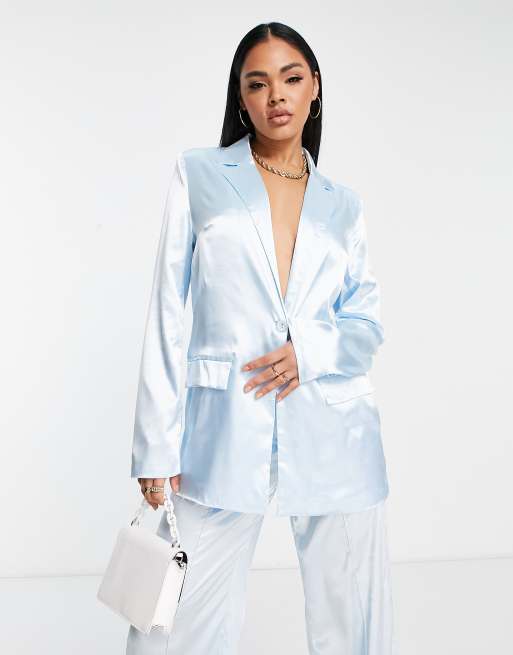 grens Vooraf Konijn Missy Empire – Oversize-Blazer aus Satin in Blau, Kombiteil | ASOS