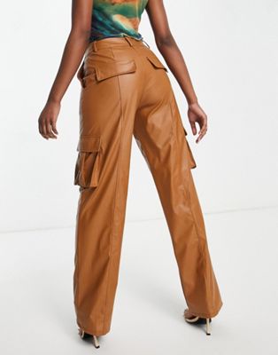 Femme Missy Empire - Pantalon d’ensemble en similicuir à détail poche - Camel