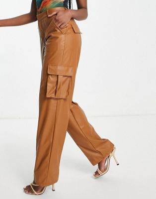 Femme Missy Empire - Pantalon d’ensemble en similicuir à détail poche - Camel