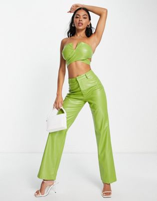 Missyempire leather look trouser co ord in green - ASOS Price Checker