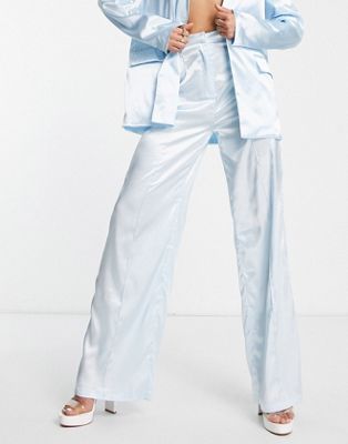 Missy Empire satin wide leg pants in blue (part of a set) - ASOS Price Checker