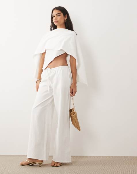 Missy Empire - Pantalon large d'ensemble à taille à cordon de serrage - Blanc - view 1