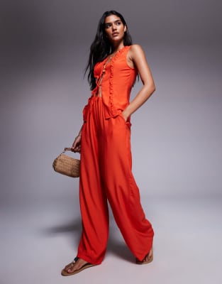 Missy Empire - Pantalon large d'ensemble à taille élastique - Orange - view 1