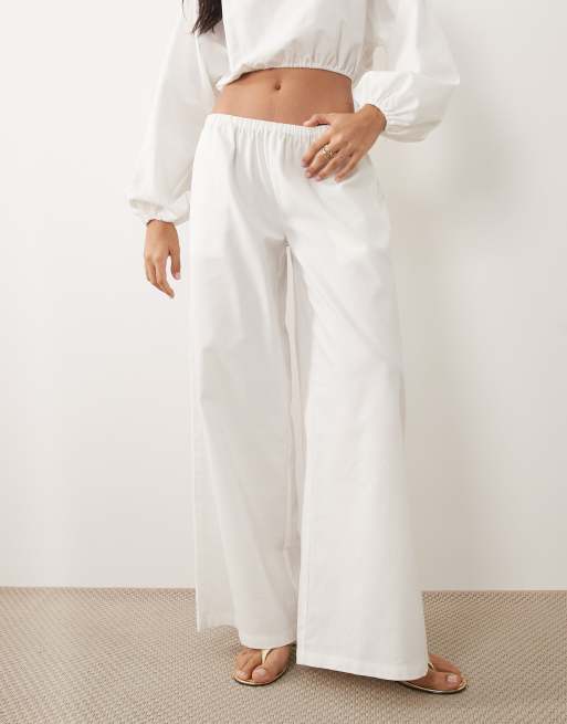 Missy Empire - Pantalon large d'ensemble en lin mélangé à taille élastique - Blanc, 2 de 5
