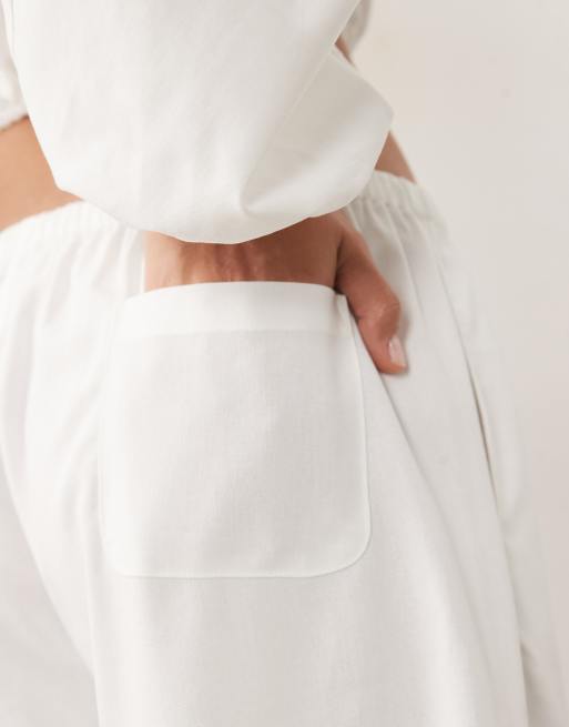 Missy Empire - Pantalon large d'ensemble en lin mélangé à taille élastique - Blanc, 3 de 5