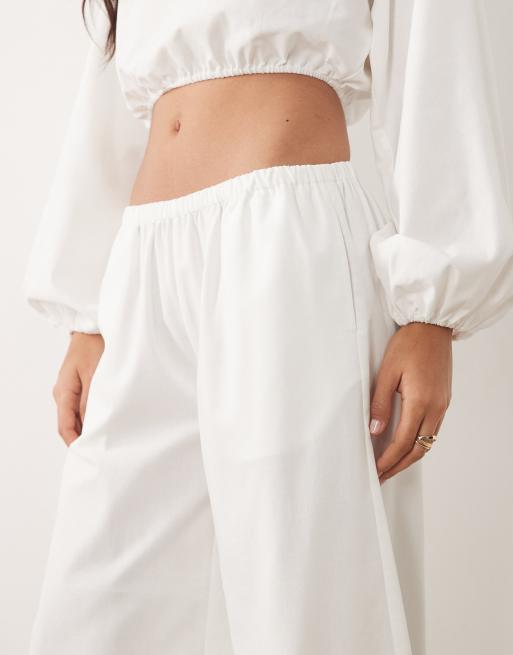 Missy Empire - Pantalon large d'ensemble en lin mélangé à taille élastique - Blanc, 4 de 5