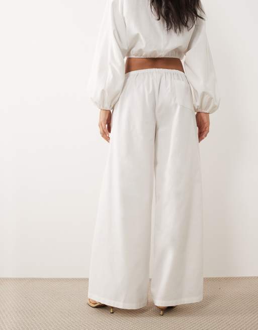Missy Empire - Pantalon large d'ensemble en lin mélangé à taille élastique - Blanc, 5 de 5