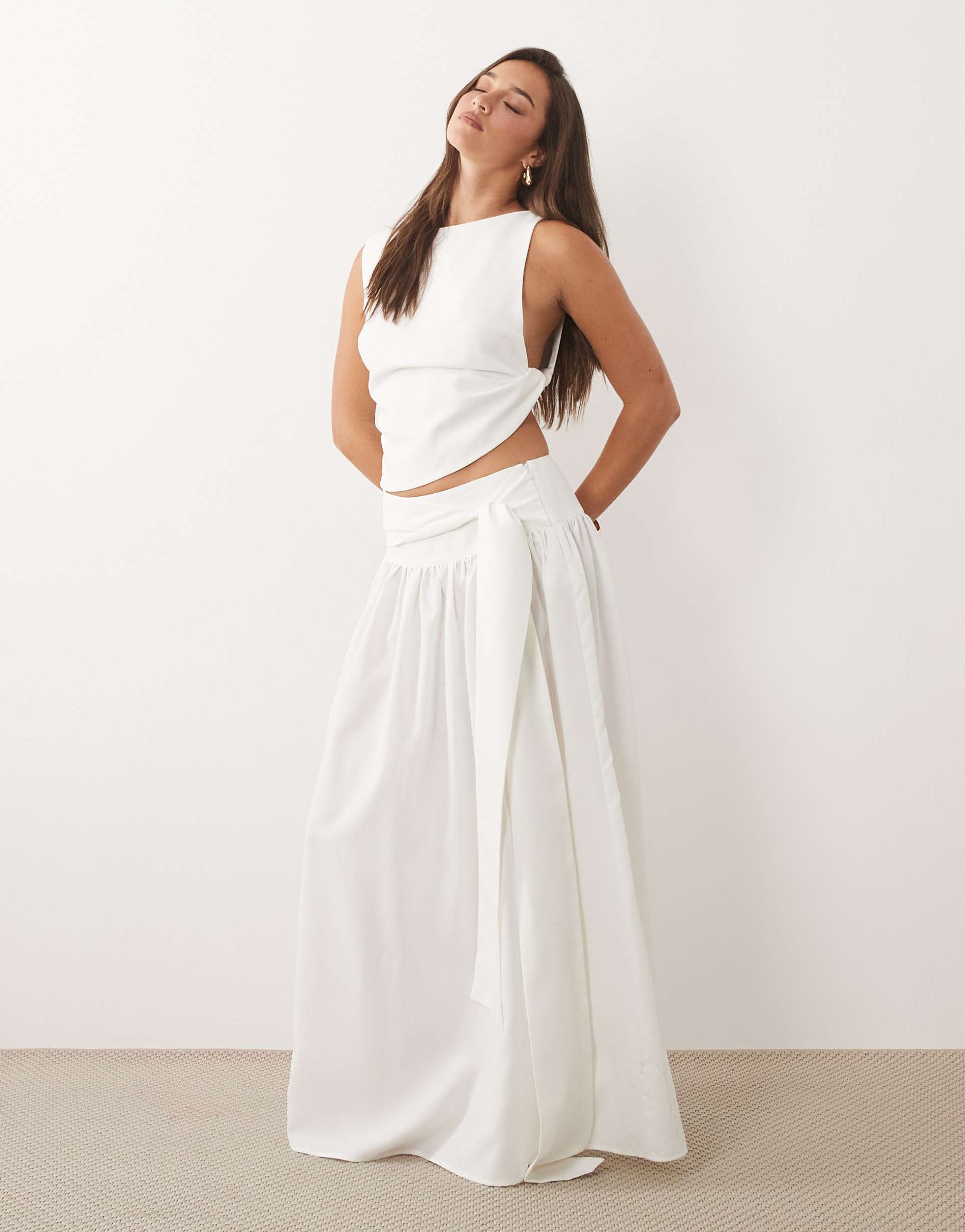 missy empire poplin drop waist full maxi skirt in white