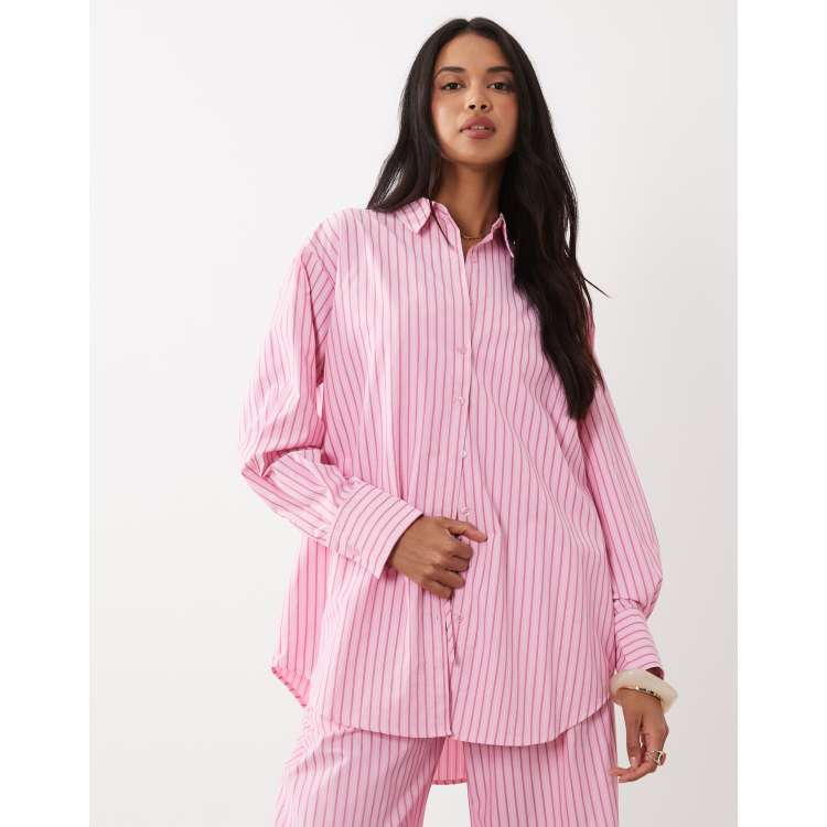 Missy Empire poplin oversized shirt in pink striped print - part 