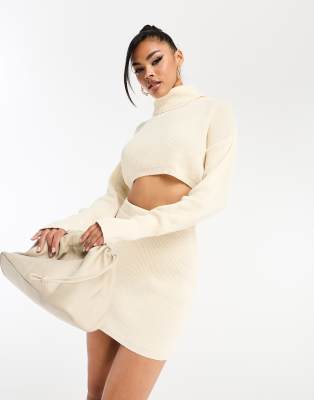 Missyempire knitted crop jumper co-ord in cream - ASOS Price Checker