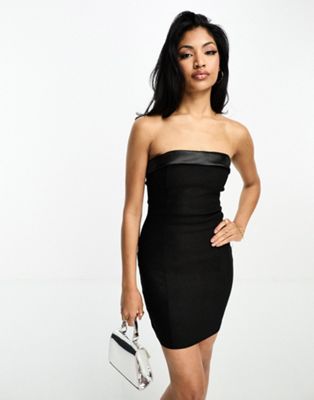 Missyempire satin overlay bandeau mini dress in black - ASOS Price Checker