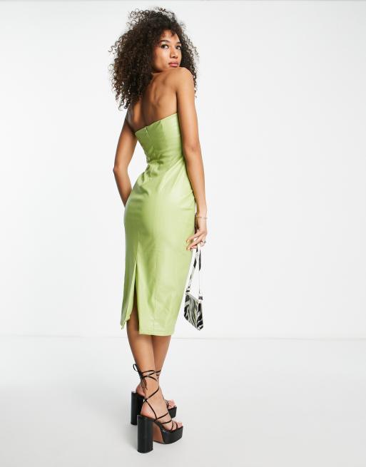 Missy Empire - Robe bustier mi-longue imitation cuir - Citron vert, 4 de 4
